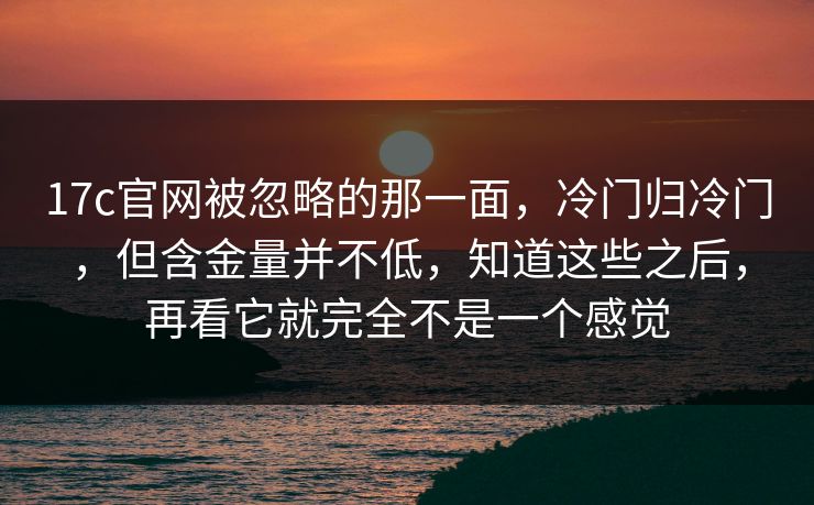 17c官网被忽略的那一面，冷门归冷门，但含金量并不低，知道这些之后，再看它就完全不是一个感觉