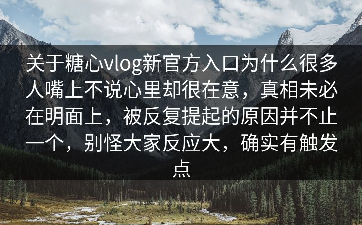 关于糖心vlog新官方入口为什么很多人嘴上不说心里却很在意，真相未必在明面上，被反复提起的原因并不止一个，别怪大家反应大，确实有触发点